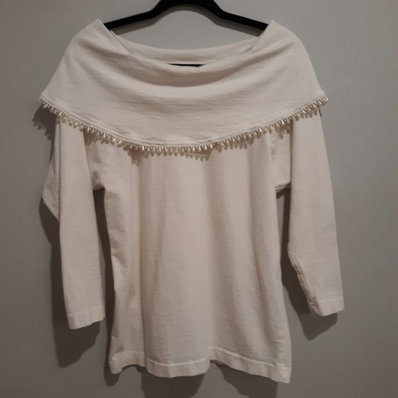 Spoiled Girls Vintage Off The Shoulder Cream Top with Faux Pearls Size Large - Picture 1 of 4